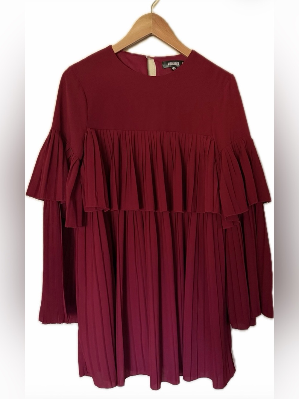 Missguided Pleated Ruffle Dress burgundy size 0 UK size 4
